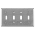 Hubbell Wiring Device-Kellems Wallplates and Boxes, Metallic Plates, 4- Gang, 4) Toggle Openings, 430 Stainless Steel SS4L